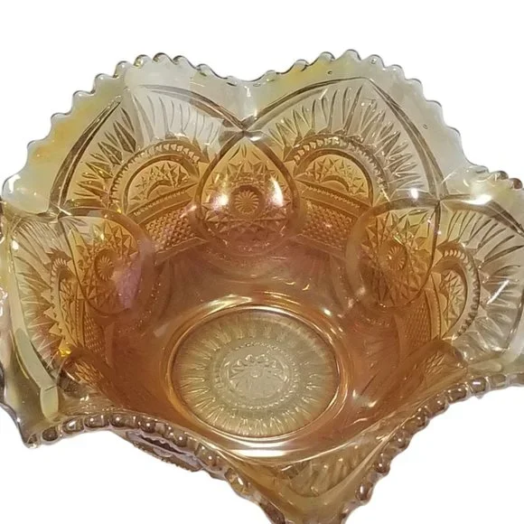 Imperial Marigold Carnival Glass Compote Fruit Centerpiece Ruffled Art Glass - Picture 5 of 8